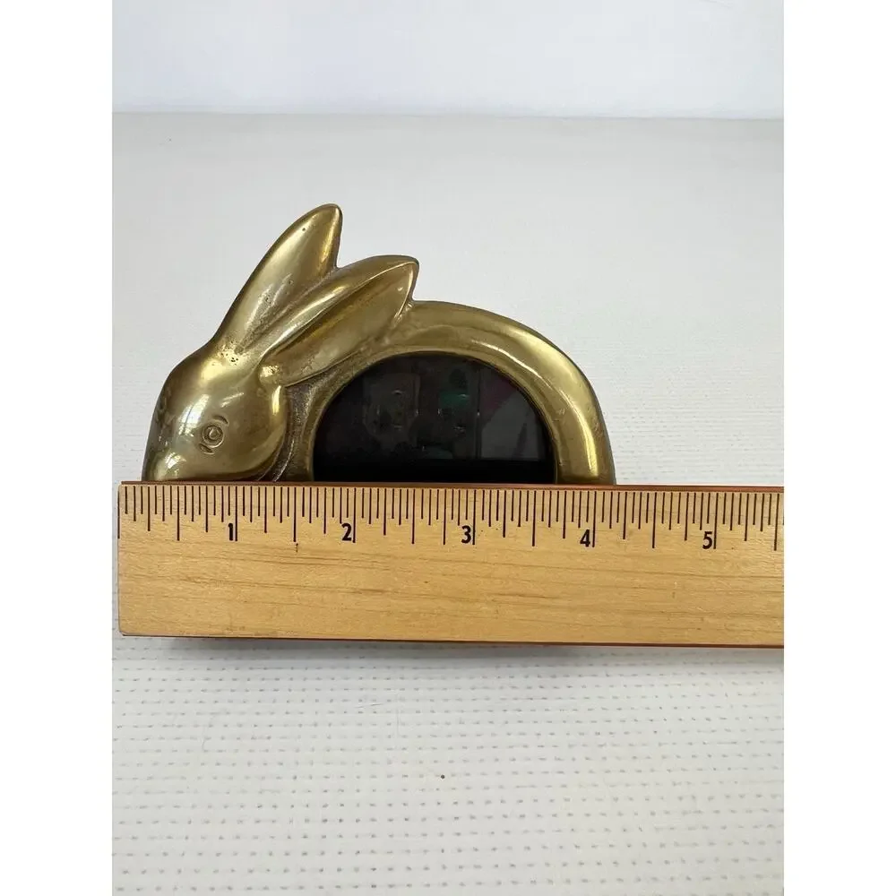Vintage Bunny Rabbit Photo Picture Frame Brass Patina Metal Adorable Cottagecore